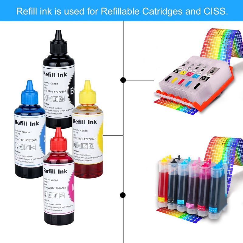 TBTeek Printer Refill Ink Dye Bottles Kit for PGI-250 CLI-251XL PGI 270XL CLI-271 Cartridges or CISS, for PIXMA MX922, MG5720, TS6020, TS6120, TS5020, MG6820, IX6820, MG5620 - Image 2